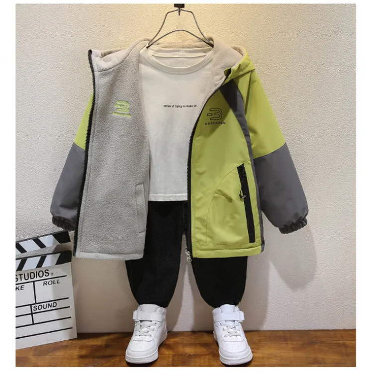 【两面穿】童装男童加绒加厚双面穿外套2025新款儿童冲锋衣秋冬款D