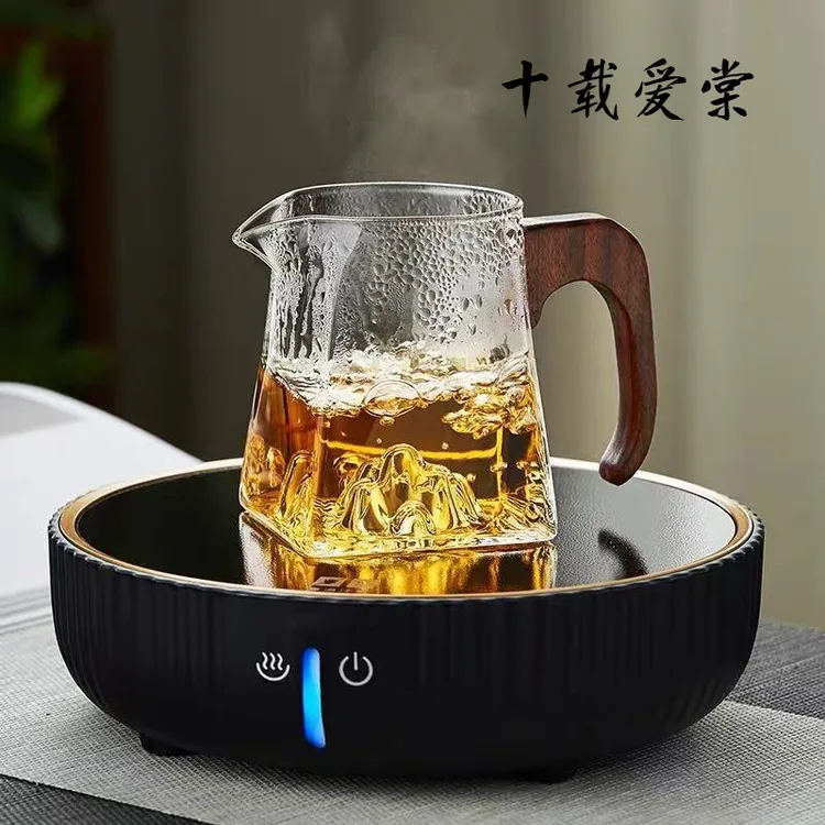 观山玻璃公道杯加厚耐热高档木把公杯家用茶具分茶器锤纹木把茶海