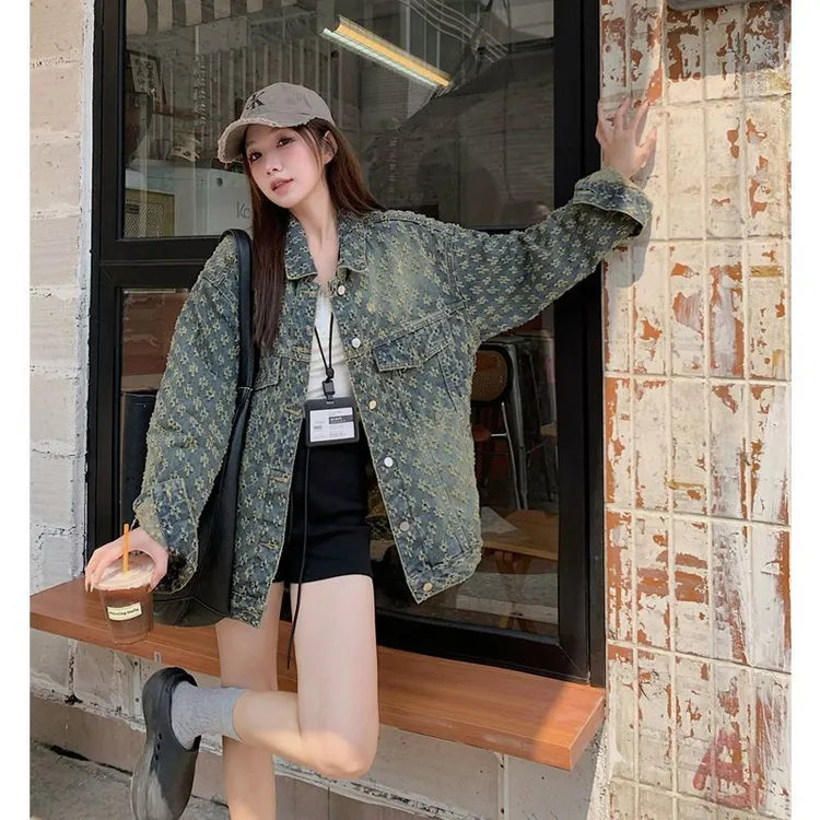 美式复古提花牛仔外套女春季高级设计感小众休闲百搭夹克上衣