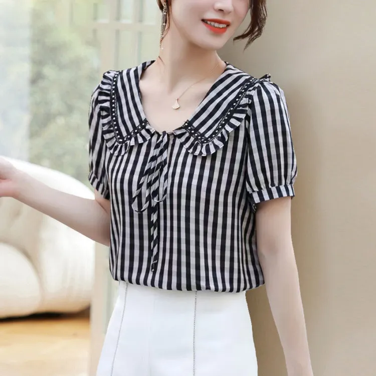 显瘦遮肚子上衣女娃娃领小衫夏季洋气漂亮宽松年新款夏韩版复