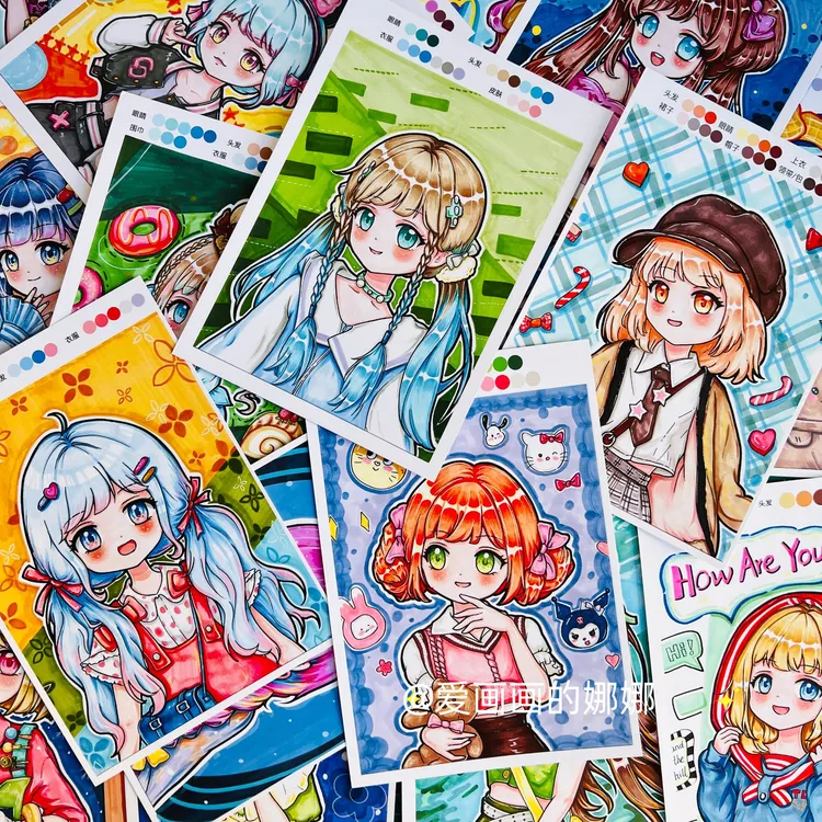 画画卡，中高级半身动漫临摹卡，原创马克笔手绘，带绘画步骤