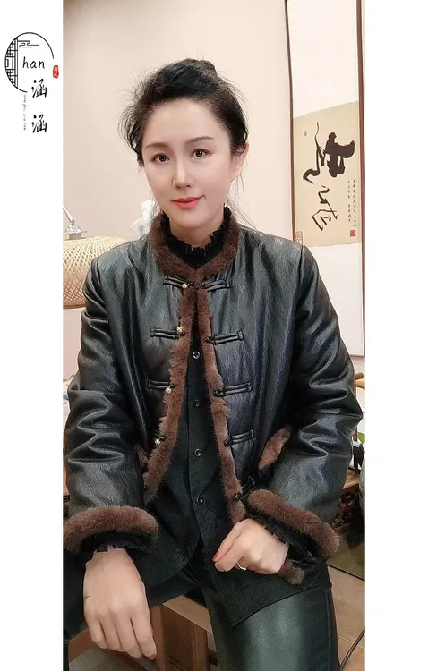 007新中式貂毛蛋白皮盘扣加棉服冬季上衣外套
