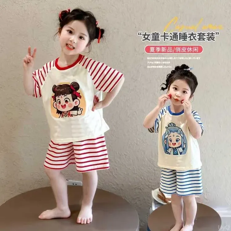 女童睡衣夏季薄款短袖空调服卡通儿童中大童女孩家居服两件套装