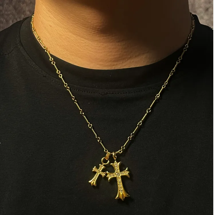 钛钢项链 克罗双十字架男士项链哥特风饰品男生项链百搭锁骨链ing
