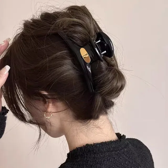 明星！黑色深咖大号抓夹女高级感鲨鱼夹后脑勺发夹盘发头饰