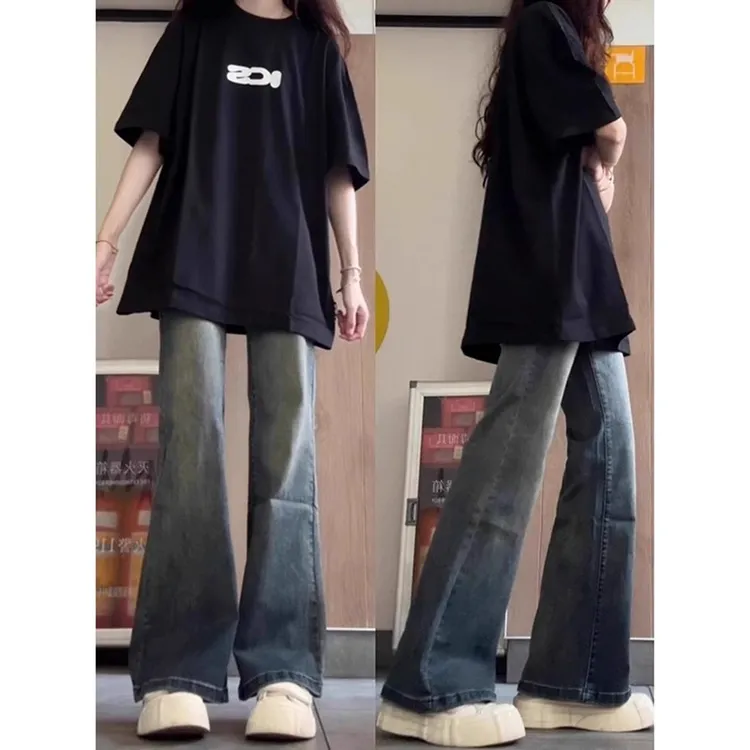女童款裤子秋装2025新款儿童喇叭裤大童牛仔裤初中生秋装微喇裤子
