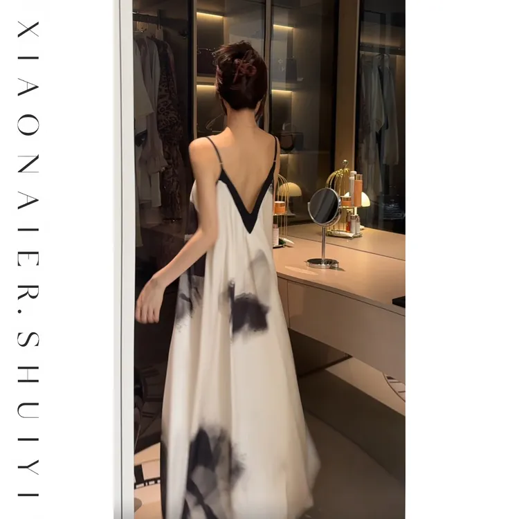 【墨染银月】秋季法式美背睡裙女式收腰显瘦可外穿睡衣小众气质轻奢