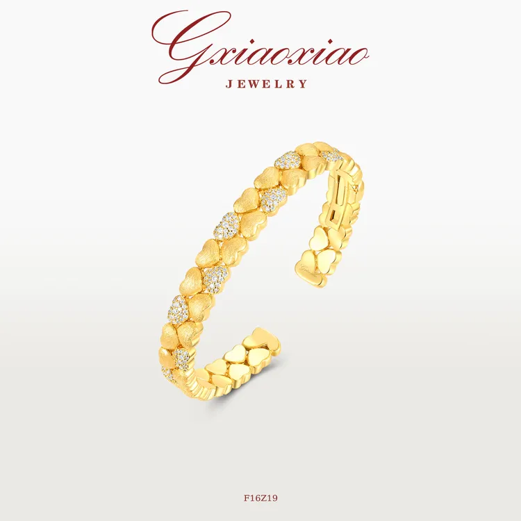 G XIAOXIAO 镀K金轻奢气质高级简约百搭拉丝爱心手镯 F16Z19