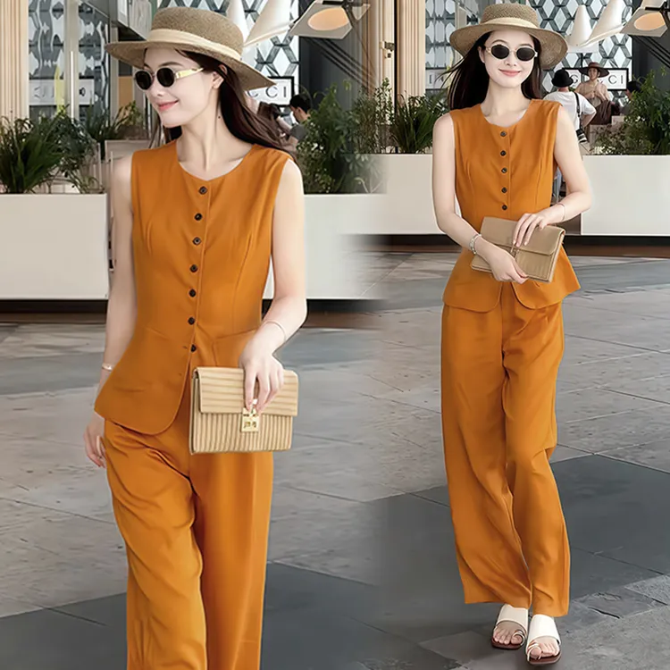 休闲老钱风套装女2025夏季新款洋气百搭宽松显瘦上衣阔腿裤两件套