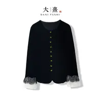 【芊梦】2025新款秋季上衣女式新中式女高级感丝绒拼色长袖衬衫外套