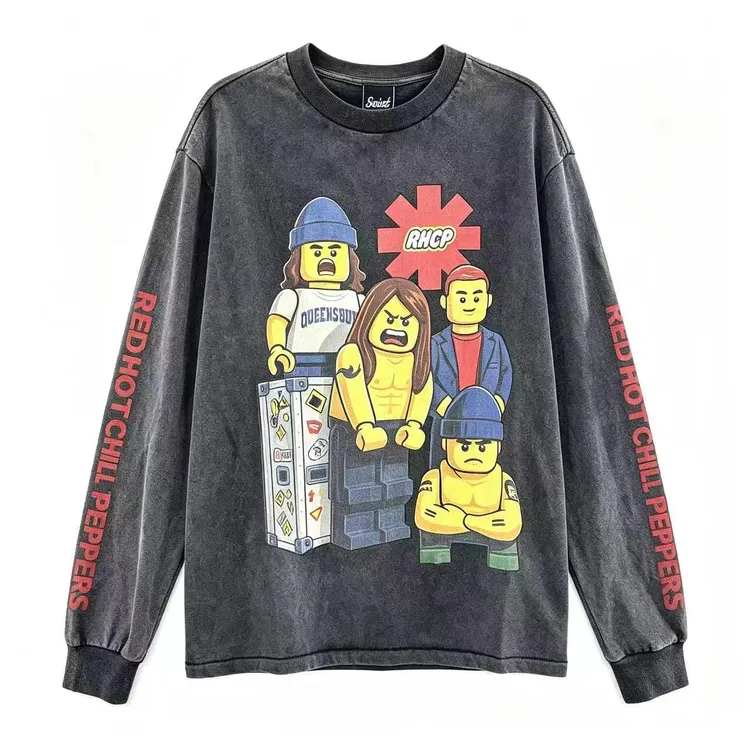 RHCP红辣椒乐队联名LE高秋冬美潮男女同款阿苏特洗水纯棉长袖T恤