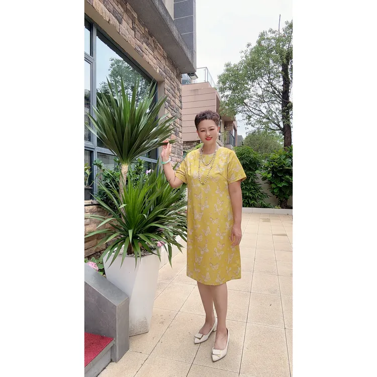 气质复古提花无开衩旗袍A字裙立领日常新中式黄色A22