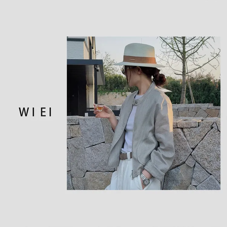 《WI EI》 100亚麻 干爽透气 拉链宽松 立领外套 6Z0011