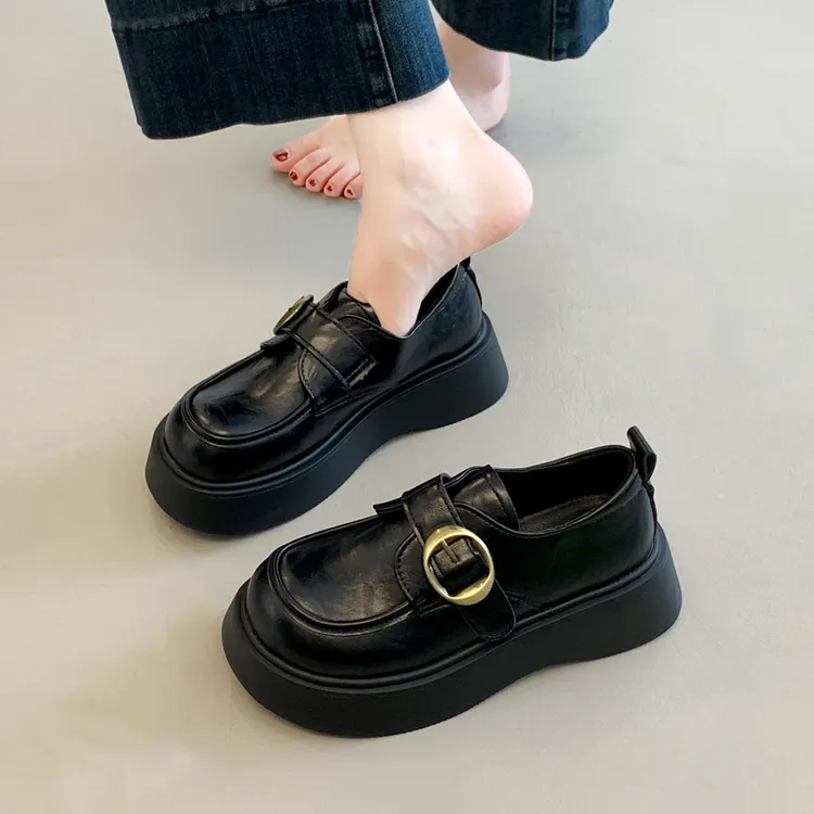 赫本风乐福鞋厚底小皮鞋女2025春秋新款一脚蹬黑色jk单鞋爆款豆豆