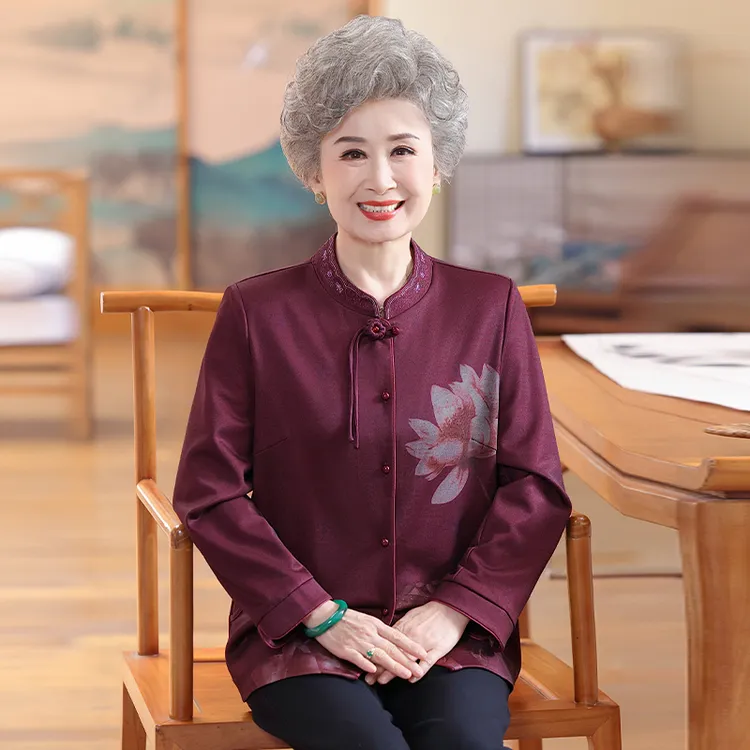 妈妈长袖衬衫2025秋季新款中老年人奶奶洋气中式国风立领衬衣女装