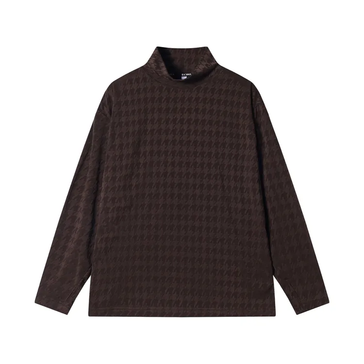 秋冬季新款时尚个性韩系纯色提花半高领长袖T恤百搭简约套头上衣