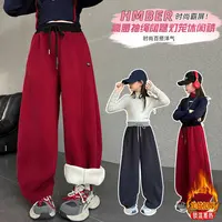 女童冬季加绒卫裤洋气6-15岁儿童休闲加厚一体绒弯刀裤大童长裤潮