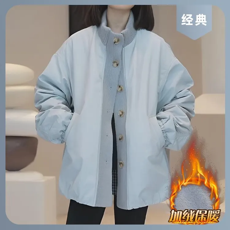 韩系复古拼接立领毛毛外套女2025秋冬季新款加厚保暖棒球服大衣潮