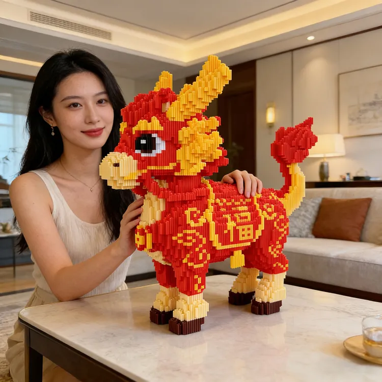 马年新款超大龙马串联颗粒益智积木手工拼装玩具拼图摆件新年礼物