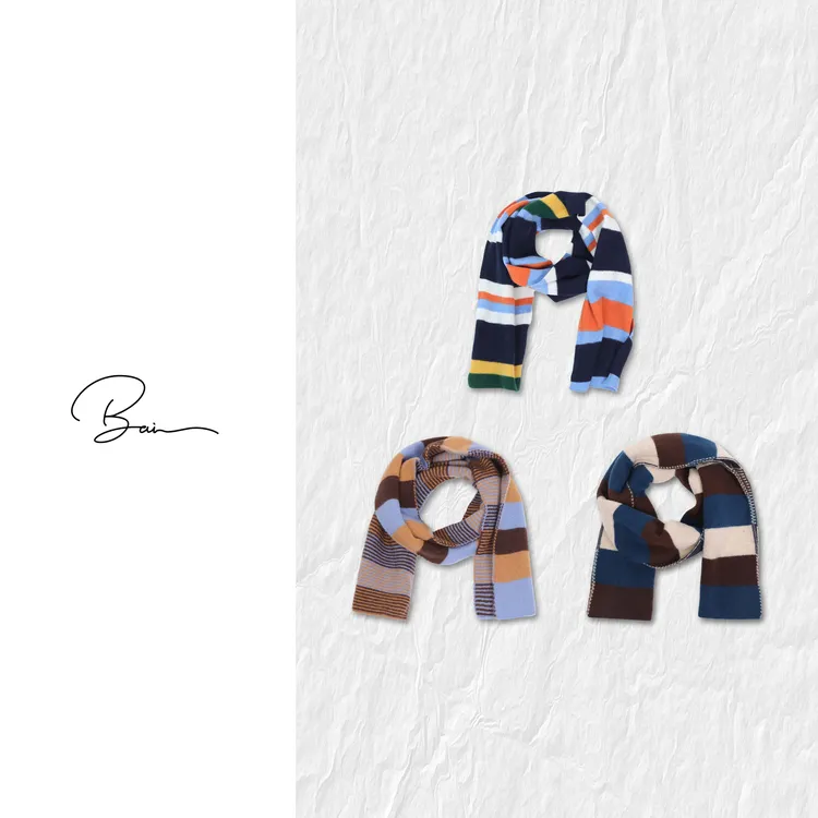 TXB “彩虹条”100绵羊毛舒适绒感撞色条纹保暖围巾XB-7943