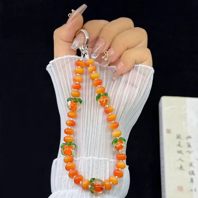 彩珠菩提手机挂件夜光柿子通用短款爆款防丢手机链包包链钥匙链