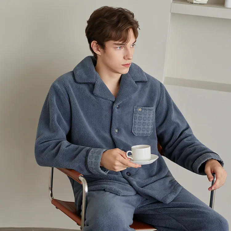 芬腾蓬蓬绒睡衣男秋冬季套装青年男款珊瑚绒加绒加厚防静电家居服