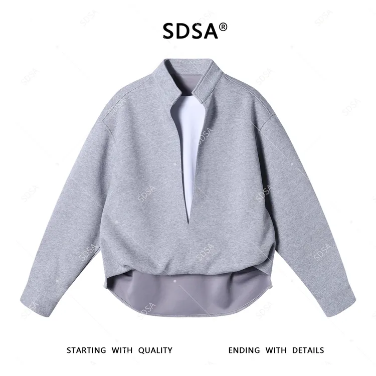 SDSA秋季新款轻奢痞帅男装潮牌撞色假两件半高领卫衣时尚设计感