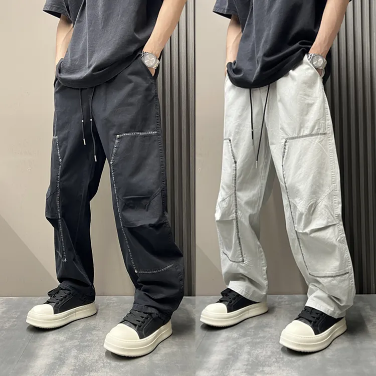 春夏季新款美式潮流设计感薄款阔腿弯刀休闲裤男痞帅垂感百搭长裤