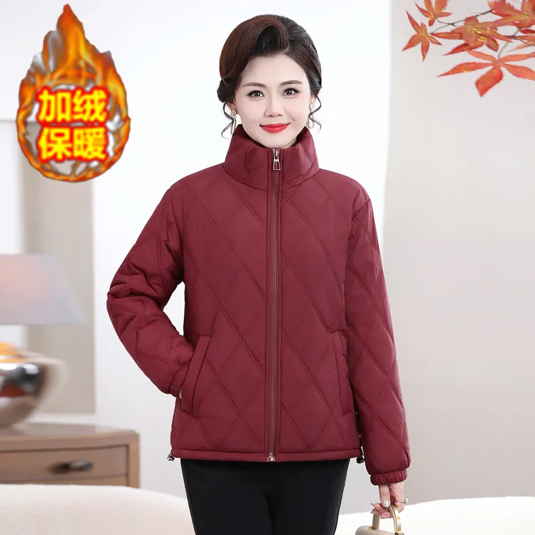 妈妈冬装棉衣套装中老年女装加绒加厚保暖外套洋气时尚轻薄小棉袄