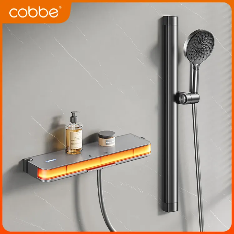 卡贝氛围灯淋浴花洒套装家用浴室洗澡沐浴器卫生间全铜淋雨花晒