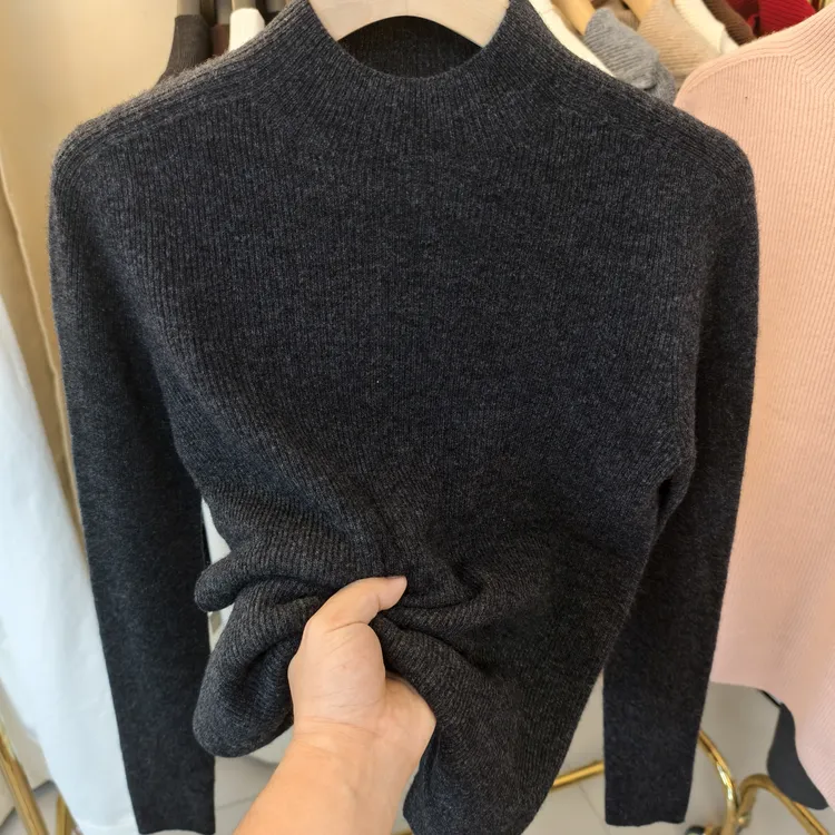 克莱尔秋冬百搭无缝修身半高领美莉诺羊毛纯色针织衫打底衫Z803