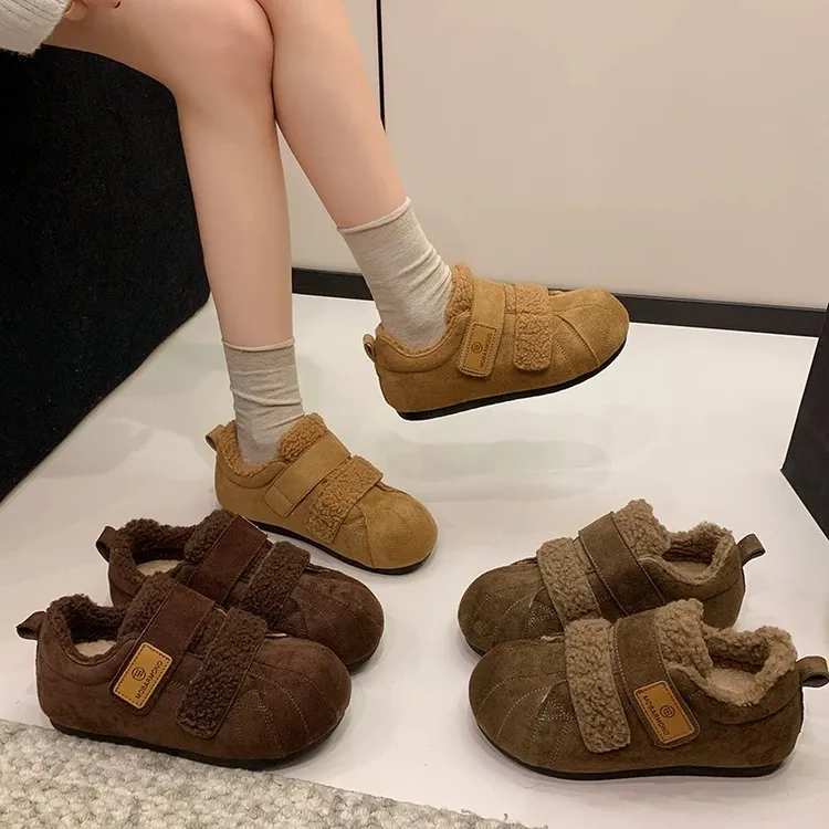 【5CM增高！】加绒厚底棉鞋女百搭复古ins低帮软底加厚棉靴小众学生