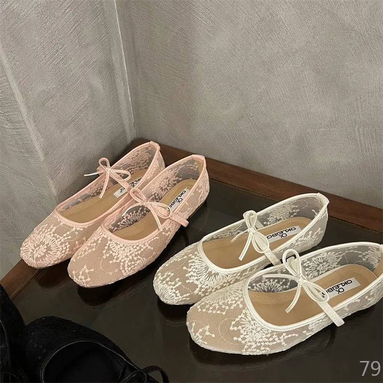 蝴蝶结仙女单鞋女2025春夏新款浅口透气网纱鞋子休闲平底玛丽珍鞋