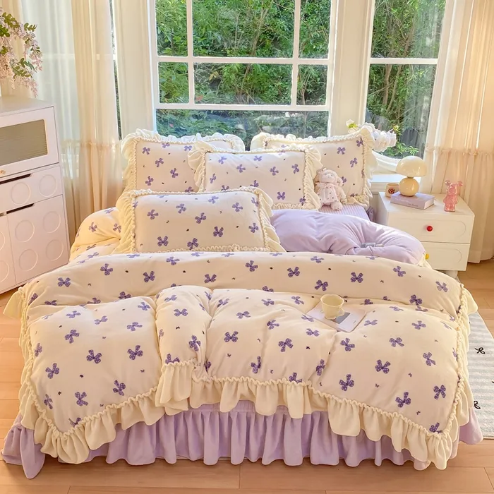 秋冬韩版加绒加厚牛奶绒床盖保暖被套四件套防静电被套双面绒床品