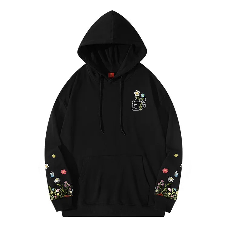 花卉刺绣卫衣男女同款2025新款爆款时尚个性连帽春秋季情侣款上衣