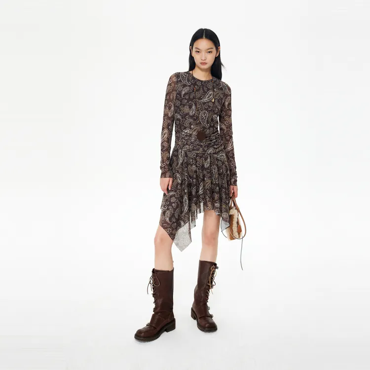 REVAN芮范25冬波西米亚风网纱连衣裙RL91101391