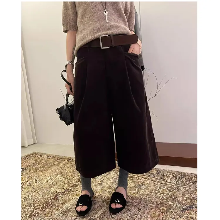 咖色灯芯绒八分裤女秋冬新款2025爆款宽松直筒休闲显瘦工装阔腿裤