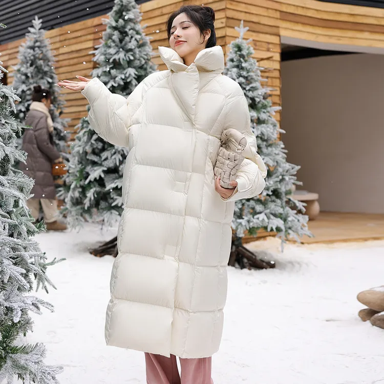 拉夏贝尔长款羽绒服女面包服2025冬季新款宽松显瘦百搭保暖厚外套