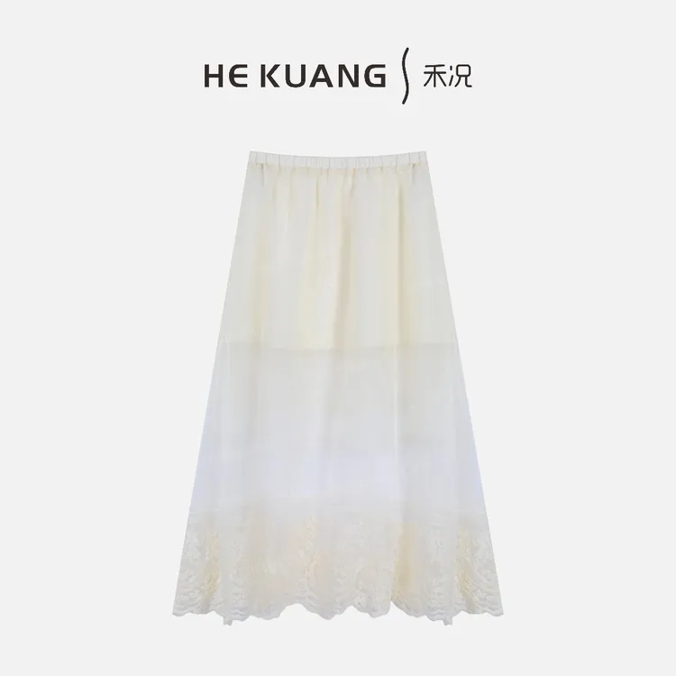 禾况HEKUANG琥珀流光【白棠】纯净温柔蕾丝中长裙E655 0863