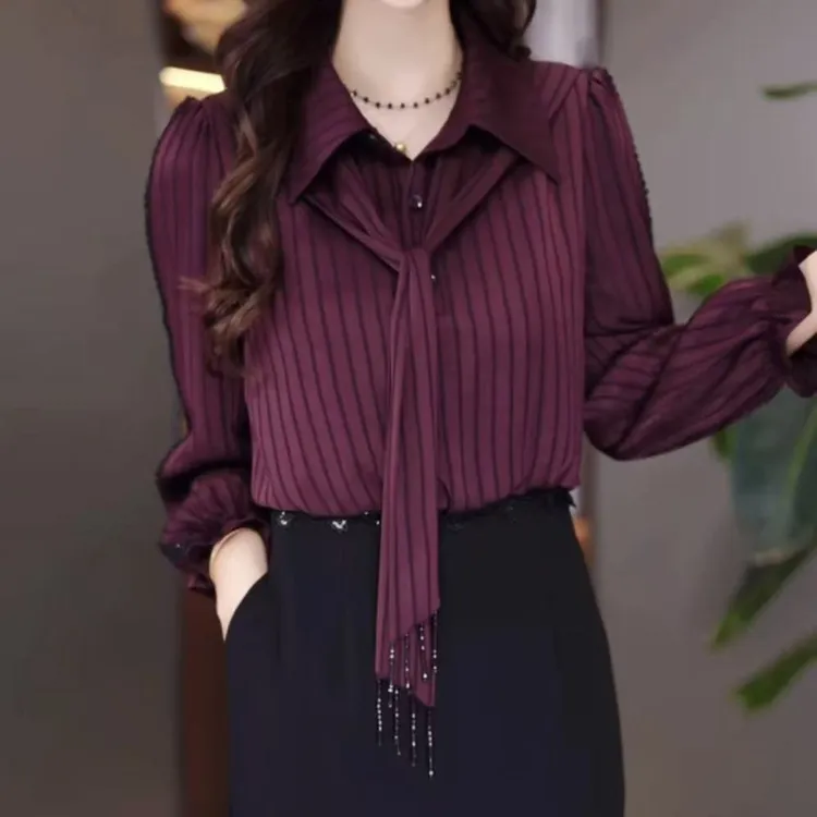 高级精纺条纹假两件拼接优雅礼服裙2025秋季新款遮肉显瘦连衣裙