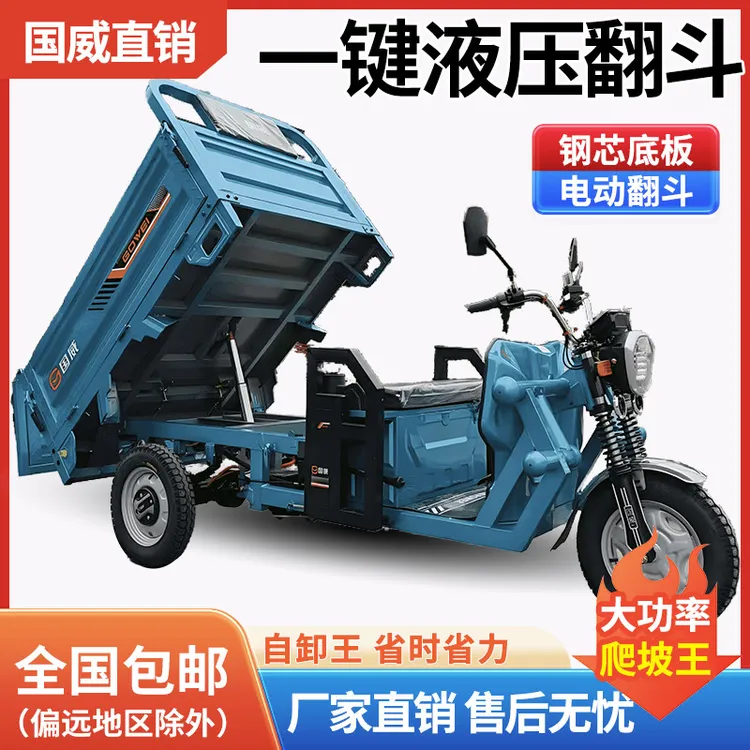 国威1.6米自卸钢芯版车厢电动三轮车拉货家用山区三轮电动车
