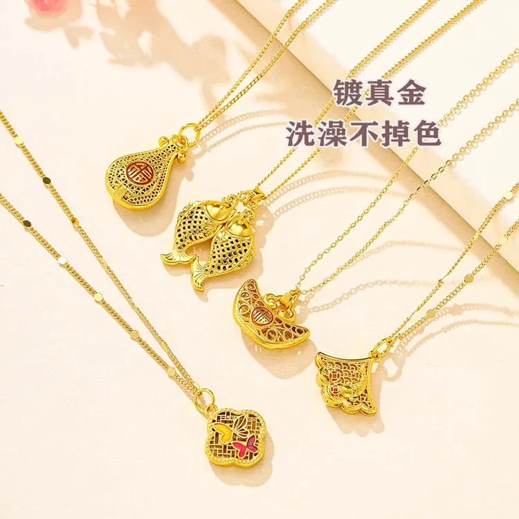 葫芦吊坠福字项链镂空转运纳福挂坠百搭锁骨链ins小饰品