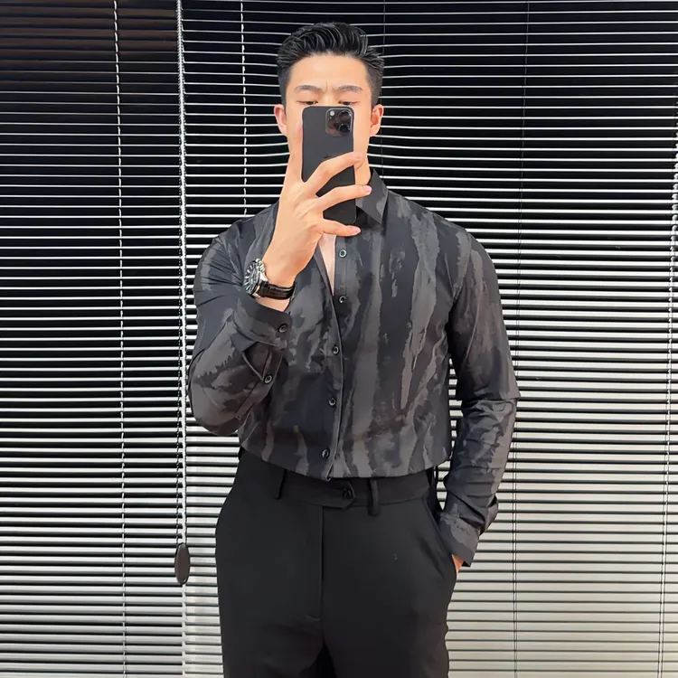 秋季男士衬衫个性设计痞帅花衬衫新款潮流时尚百搭休闲长袖衬衣