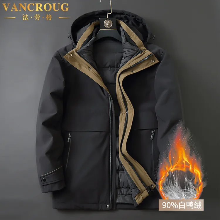 VANCROUG/法劳格羽绒服男士冬季大码可拆卸内胆加厚保暖工装外套