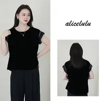 [alicelulu]国风盘扣拼纱上衣衬衫宽松百搭独特S2143743E