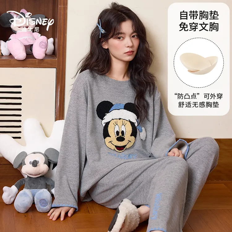 Disney迪士尼秋冬羊绒套头女长袖长裤宽松印花舒适休闲家居服0260