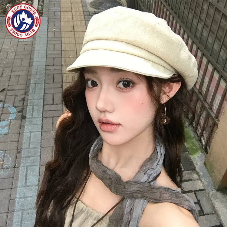 RUDY GOOSE韩系植物麻贝雷帽女四片式休闲百搭显脸小氛围感画家帽