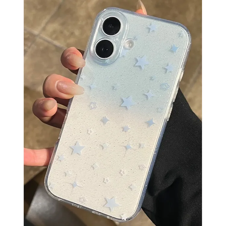 欧克里里晕染渐变星星适用iPhone16/15透明闪粉苹果14手机壳12/13