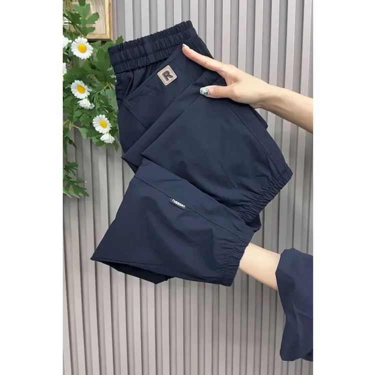 2025新款黑色高腰弹力显瘦松紧腰休闲裤女夏季薄款束脚哈伦九分裤