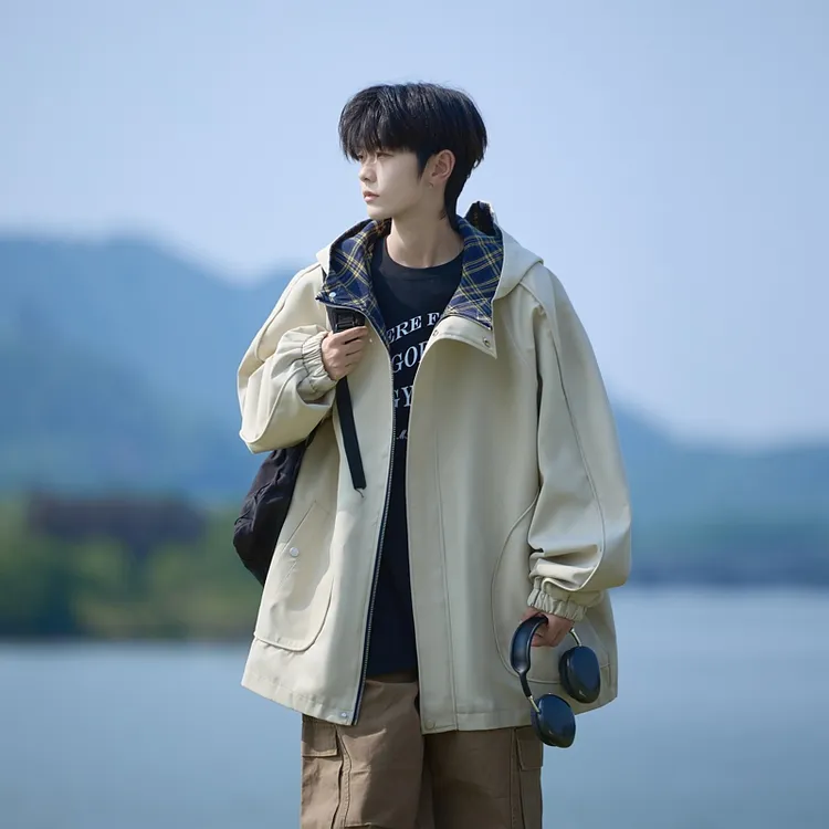 春秋季新款男女连帽宽松休闲夹克青少年美式户外冲锋工装长袖外套